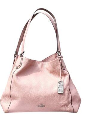 Coach Edie Should Bag Pink Pebbled Leather with Metal Tag GUC